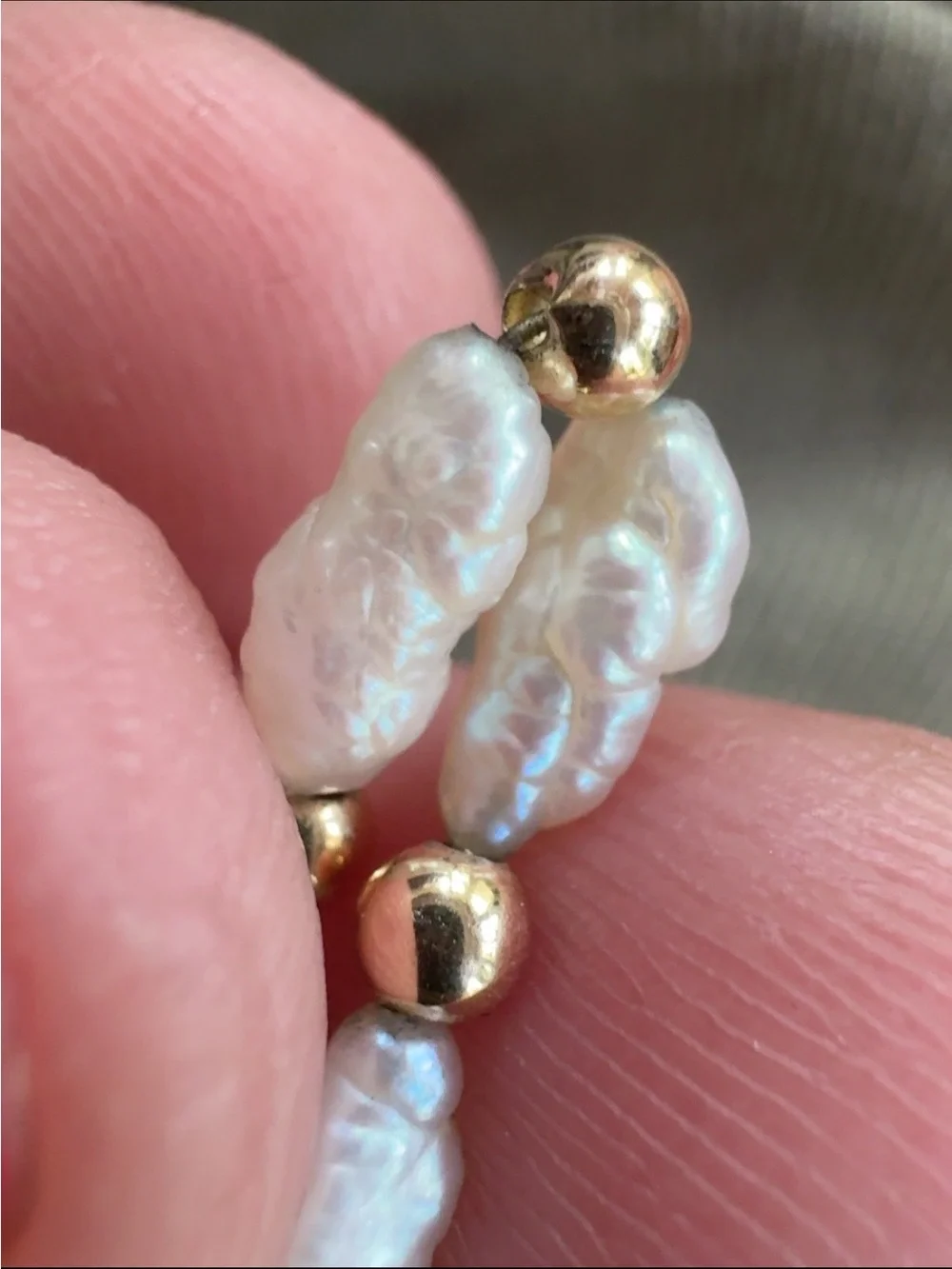 Vintage Genuine Baroque Pearl Necklace 14K Gold Clasp & Spacer Beads 16”